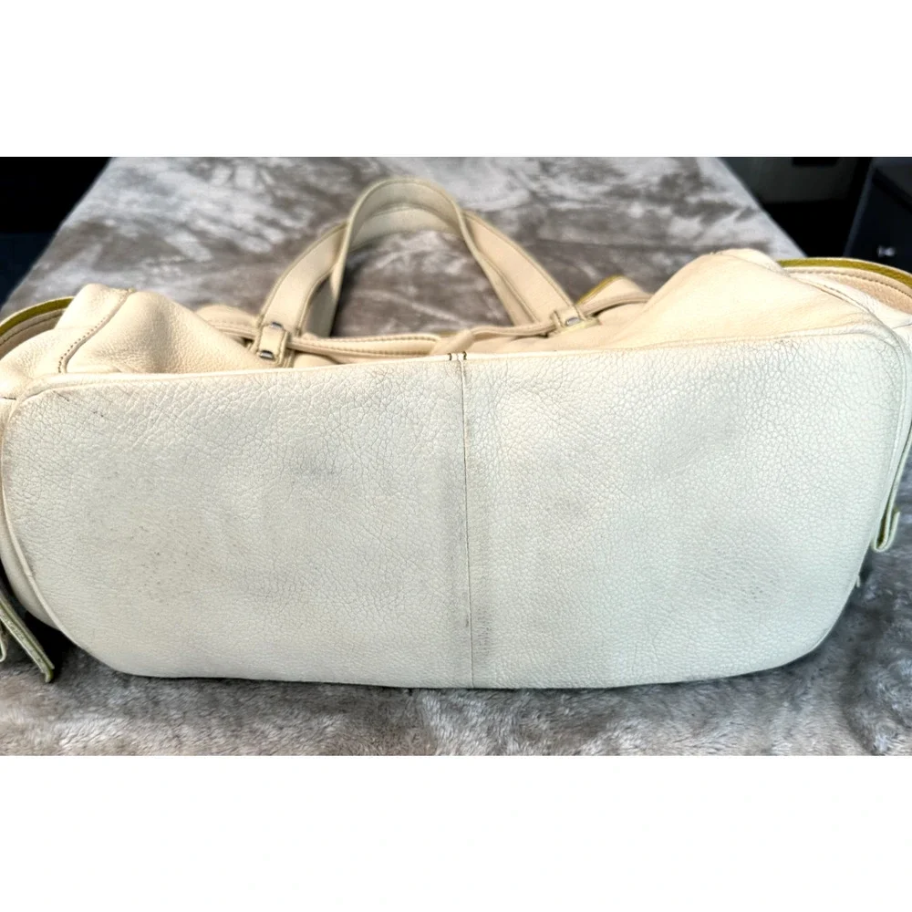 White Leather Baby Diaper Bag Silver Studded Satchel Shoulder Handbag